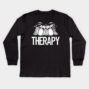 Drummers Therapy Drum Set Cartoon Illustration Kids Long Sleeve T-Shirt